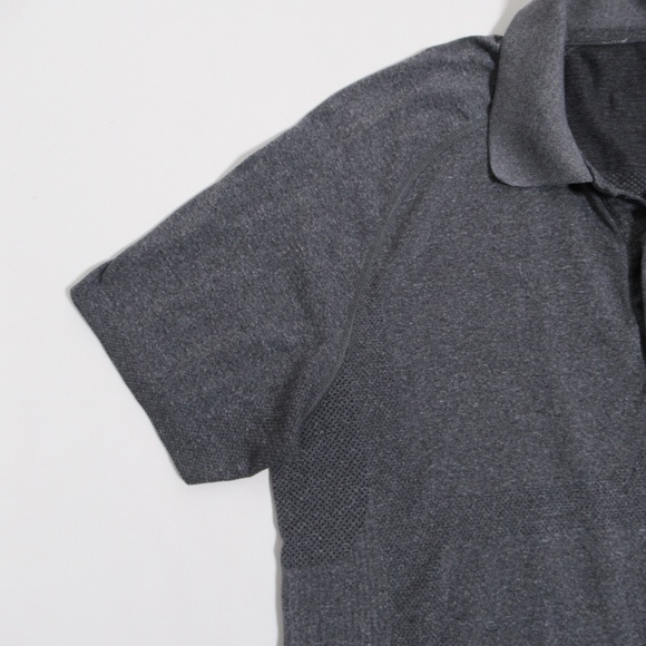 Lululemon Metal Vent Tech Polo Short Sleeve Heathered Black Size M Silveresecnt - Picture 4 of 12